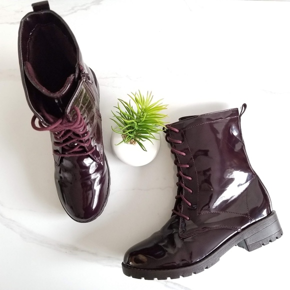 Zara Shoes - ZARA Purple Patent Army Combat Ankle Boots Lace Up